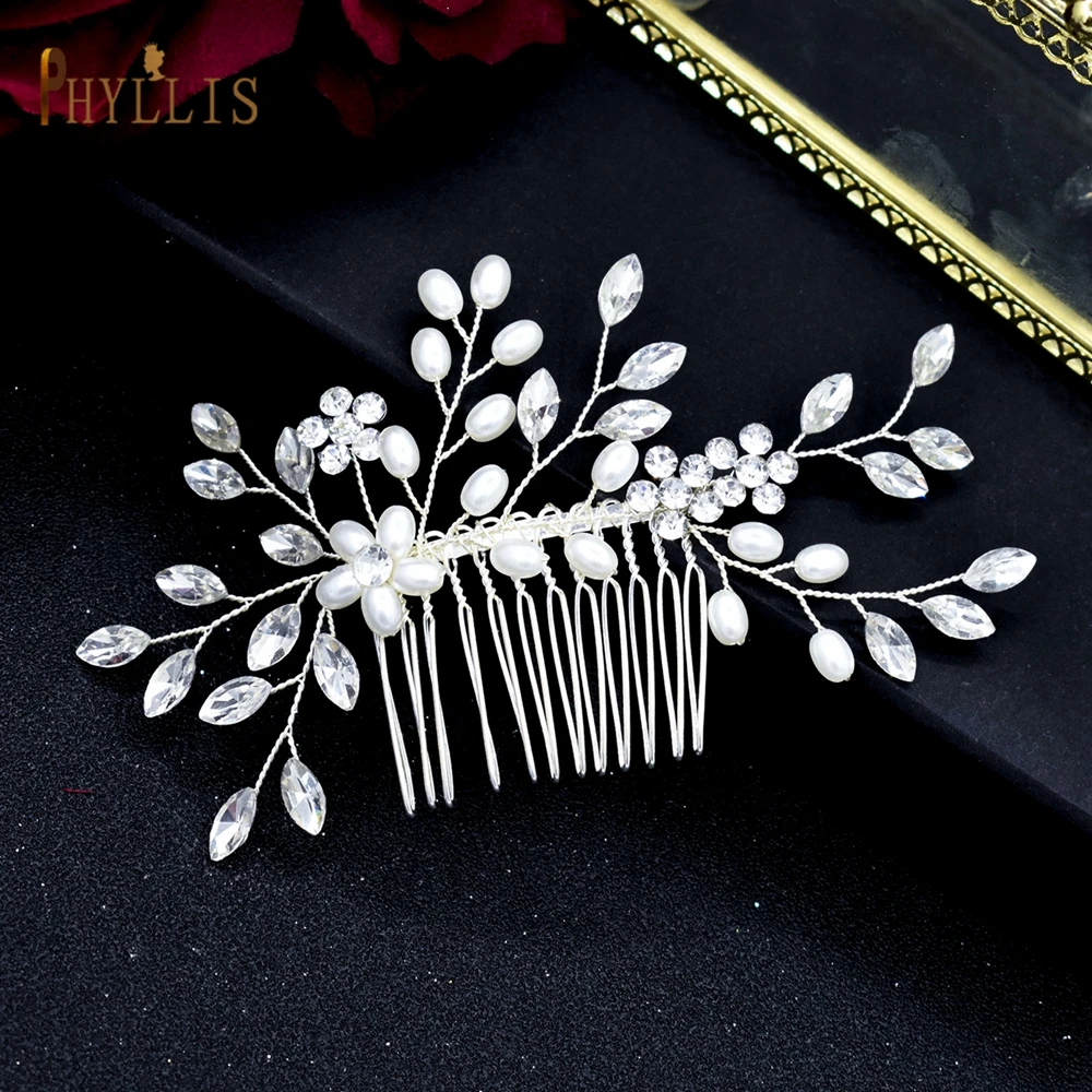 Peines de perlas para el pelo de boda para mujer, tocado de flores nupcial de cristal, adornos para la cabeza hechos a mano, pinzas para el pelo, regalo de joyería, A467