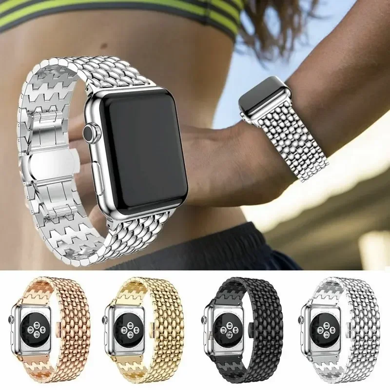 Metal Band for Apple Watch 6 7 8 5 4 Se 44mm 45mm 41mm 40mm 38mm 42mm Belt Bracelet for Iwatch Ultra 49mm Dragon Pattern Strap