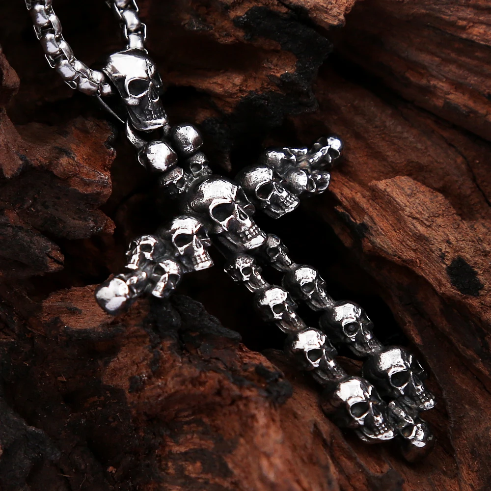 

Vintage Black Cross Skull Necklace Men Stainless Steel Gothic Cross Pendant Biker Unique Amulet Jewelry Gifts Dropshipping