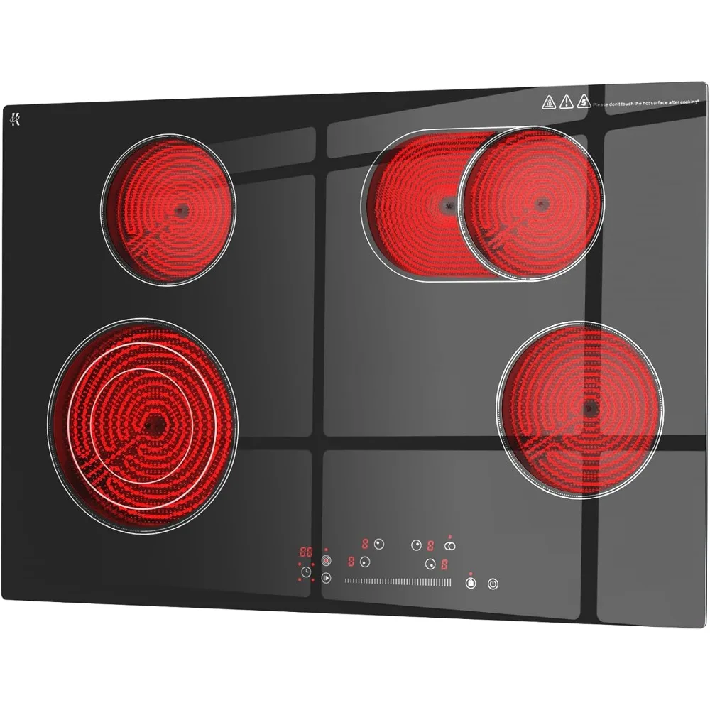 

30-дюймовая электрическая варочная панель с 4 конфорками, встроенная верхняя горелка мощностью 7200 Вт с сенсорным управлением, излучающая электрическая керамическая варочная панель с сенсорным управлением