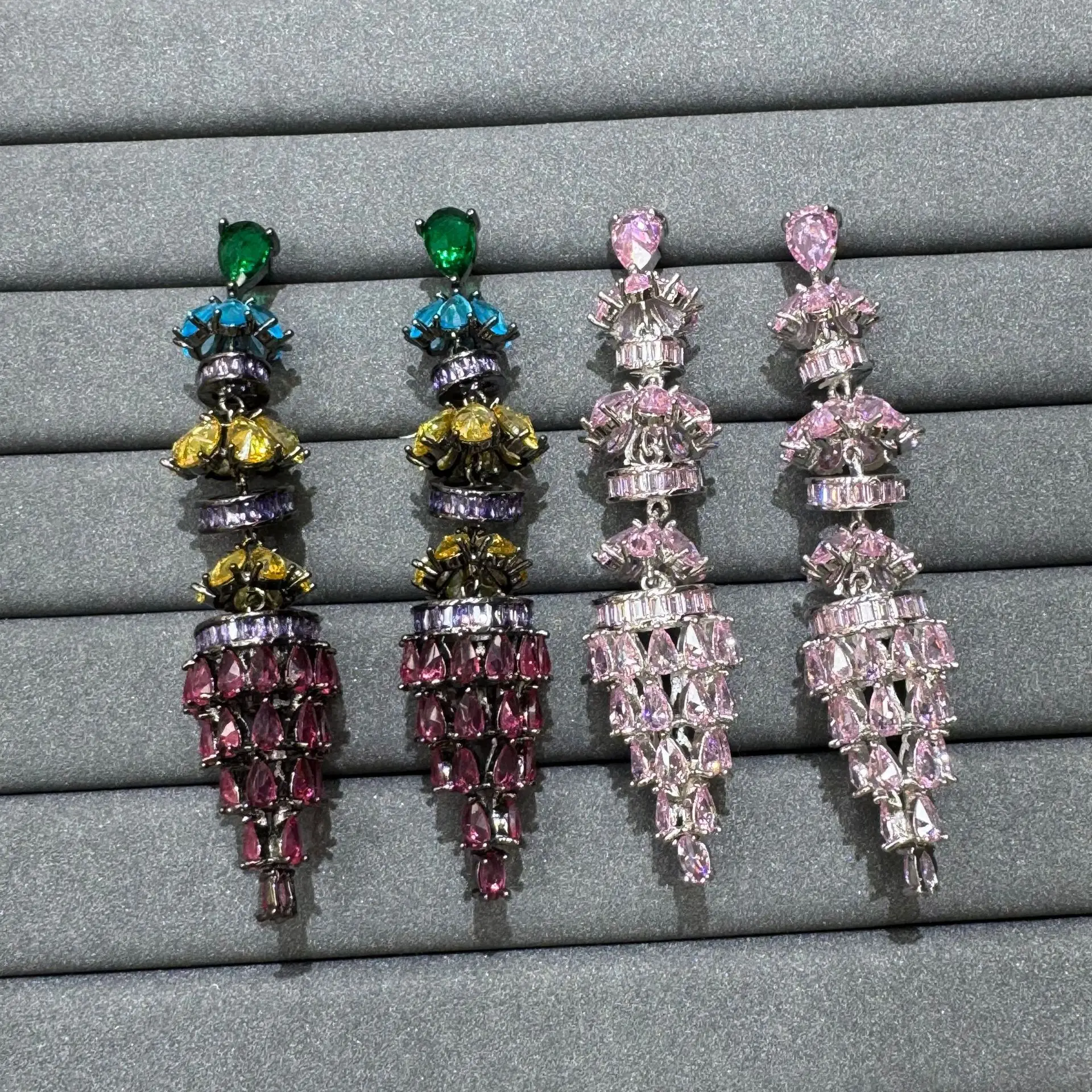 

unique design cubic zirconia bell dangling earrings for women luxury jewelry gala event wedding party pink multicolor jewelry