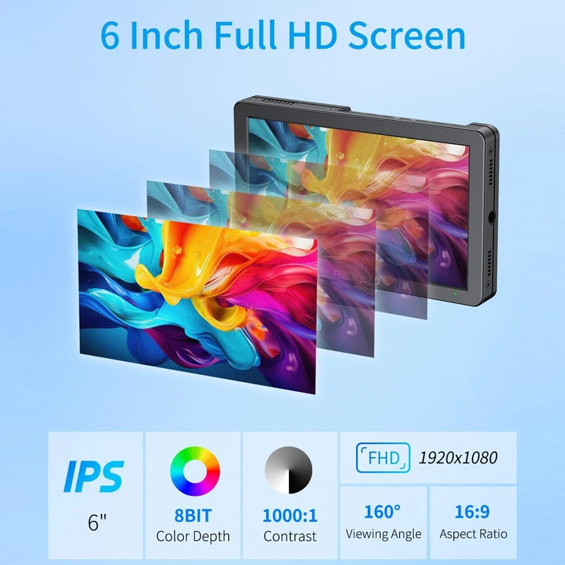 FEELWORLD T6 6-Zoll-Kamerafeld-DSLR-Videomonitor Wellenform LUT HDR 4K HDMI 1920 x 1080 IPS-Aluminiumgehäuse für Videoaufnahmen