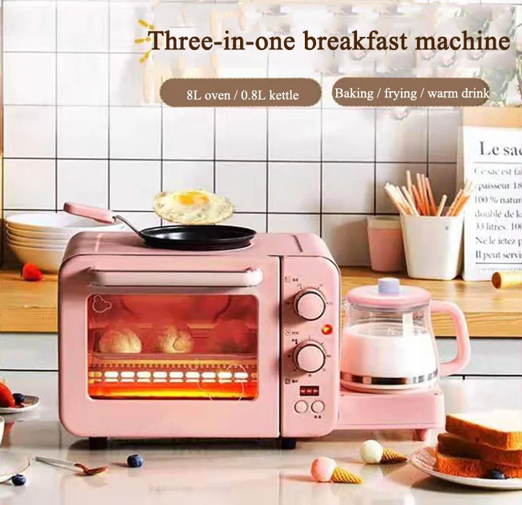 3-in-1 Multi-Function breakfast machine with toast oven frying pan