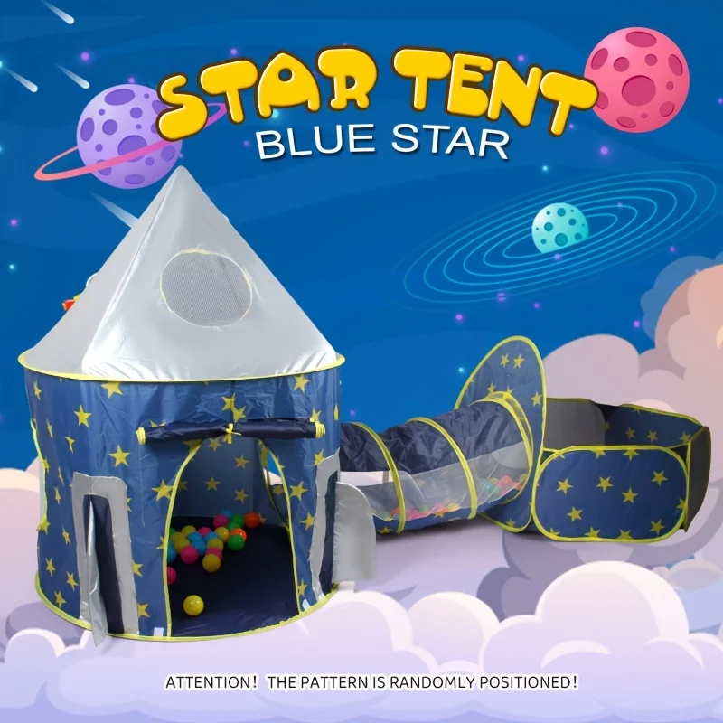 

Blue Pink Space Rocket Ball Pool Game Tent Tunnel Pop Up House Toys 3PCS Set With Storage Bag Best Birthday Gift For Kids