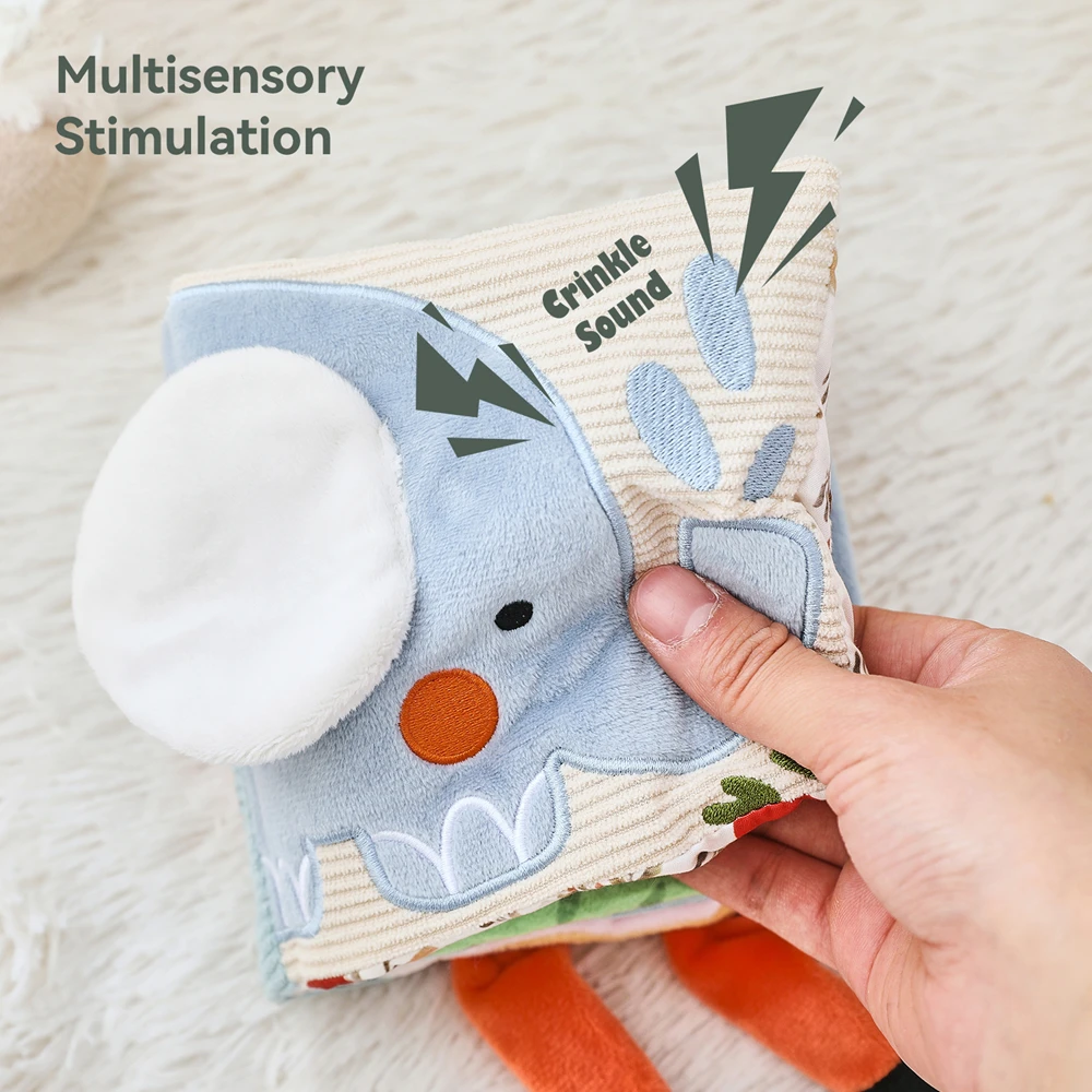 Weiches Baby-Sensorikspielzeug, Sicherheitsdecke, Stoffbuch, Baumwollbär-Rassel mit Knistergeräuschen, Spiegel-Beißring, Feinmotorik-Geschenk – Detail 13