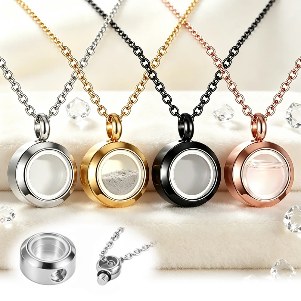 Glass Round Cremation Urn Necklace For Ashes For Women Stainless Steel Memorial Locket Necklace Keepsake Jewelry