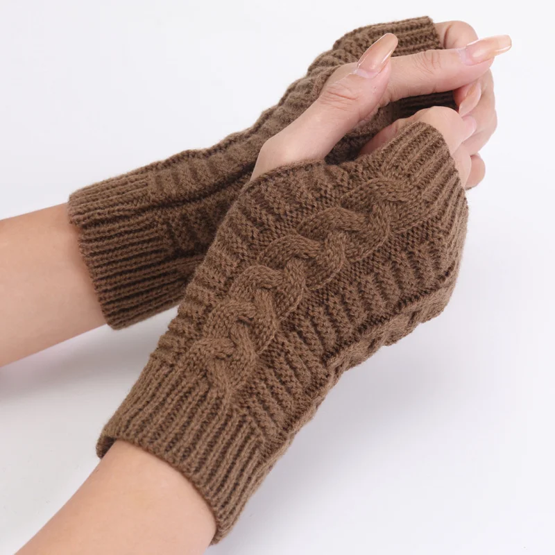Wholesale 6pcs Unisex Winter Warm Fingerless Gloves Soft Cable Wrist Warmers Durable Flexible Non-Deformable Mittens Knit Glove