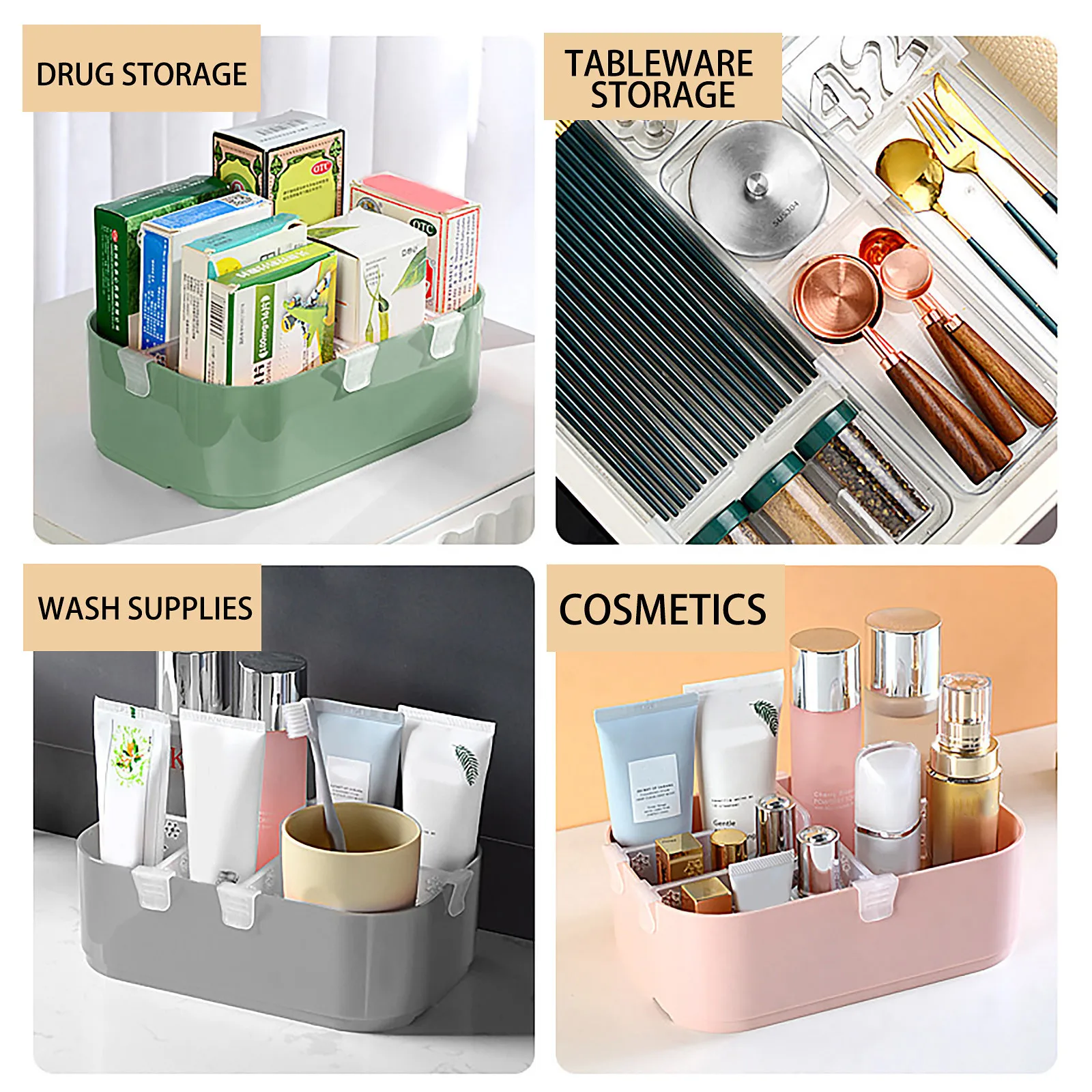 منظم فواصل الثلاجة البلاستيكية 5 قطع صندوق تخزين قابل للتعديل، فواصل درج خزانة الملابس، مخزن مرتب - شبكة للسرير