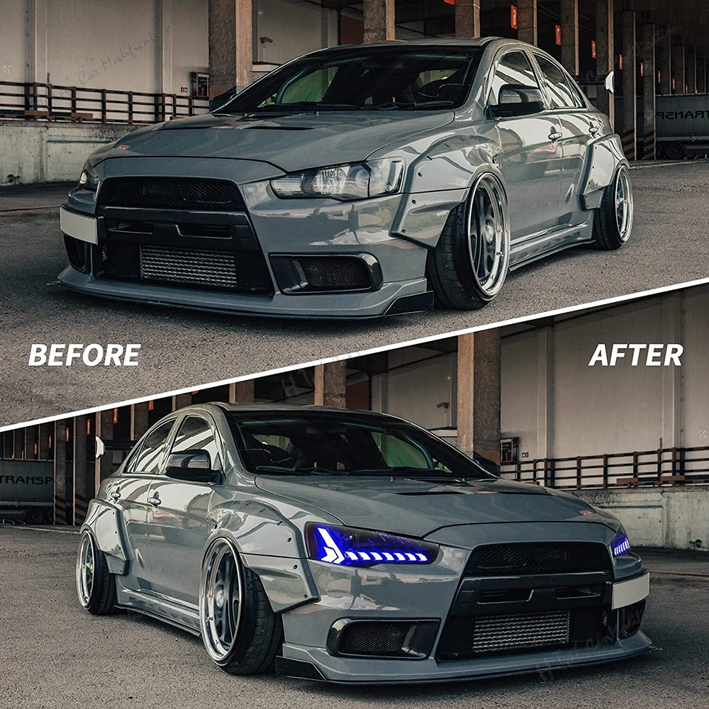 Pair LED Head Lights For Mitsubishi Lancer EVO X 2008-2018 Front Light Headlamp High Low Beam Turn Signal DRL Headlight Assembly