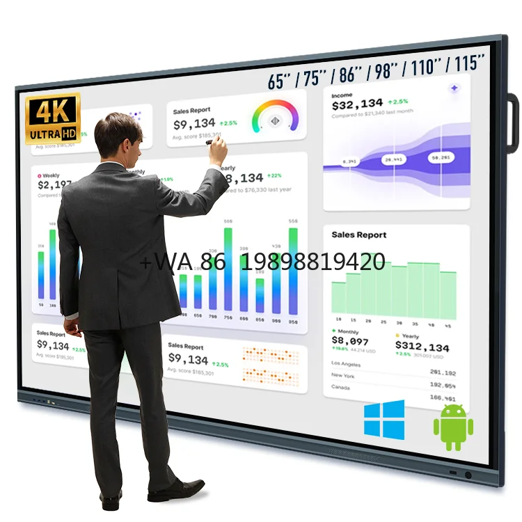 

55 65 75 86 110 Inch Touch Screen Portable Smart Board 4k Resolution Led Interactive Whiteboard for Meeting Room&School Teaching