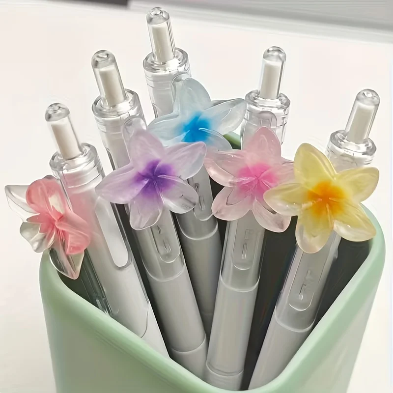 10pcs Floral Pen Set, 2pcs Pens+8pcs Pen Refills, 0.5mm Black Ink, Fast-Drying Cute Gel Pens, for School & Office, Random Colors