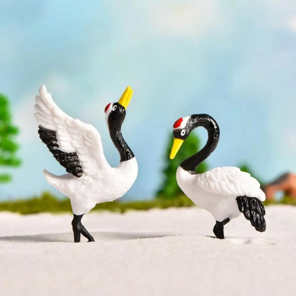 Mini Exquisite Bonsai Ornament Crafts Kid's Gifts Resin Micro Landscape Crane Figurine Red-crowned Crane Model Desktop Decor