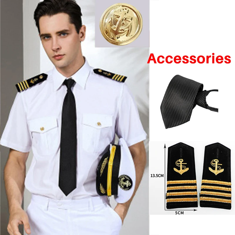 Super Quality Navy Military Uniform Yacht Captain Pilot Shirt Mens White Airline Pilot Uniforms