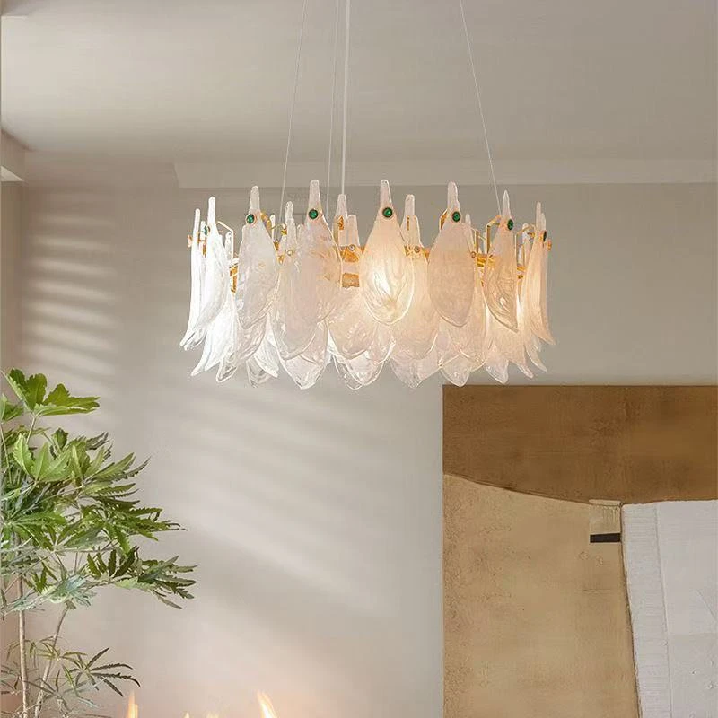 Luxury Feathers Crystal Design LED Pendant Lights for Bedroom Restaurant Villa Lobby Hanging Chandeliers Home Decor Indoor Lamps