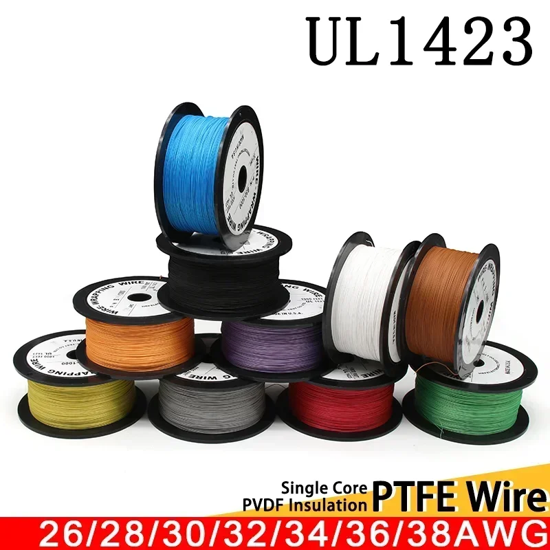 5/10/50M UL1423 PTFE Silver Plated Copper Wire 38/36/34/30/28/26AWG Micro Fine High Temperature Electronic DIY Single Core Cable