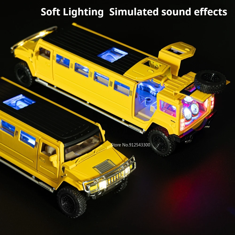 Scala 1:32 H2 Modello di auto Porte giocattolo aperte Tirare indietro Alta simulazione Suono Luce Modelli in miniatura Giocattoli Hooby Regali per i bambini