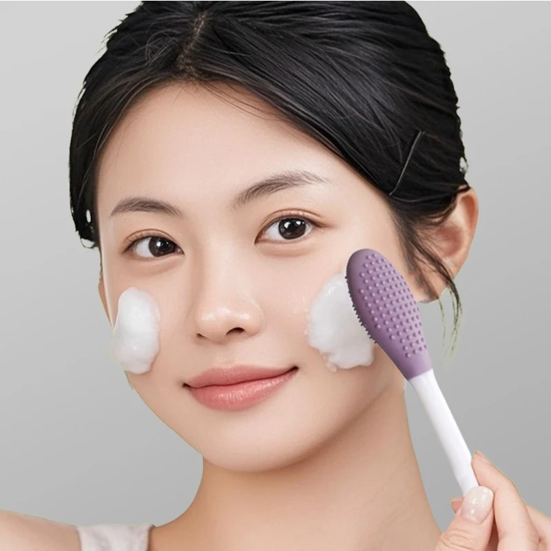 2 in 1 Dubbele Hoofd Scrub Gezichtsmasker Borstel Mee-eter Siliconen Gezichtsreiniging Peeling Scrub Porie Huidverzorging Diepe Reiniging Tool