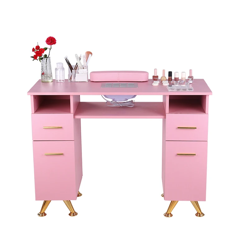 

Hot Selling Pink Spa Beauty Salon Station Salon Furniture Manicure Table with Drawers for Nail Shop