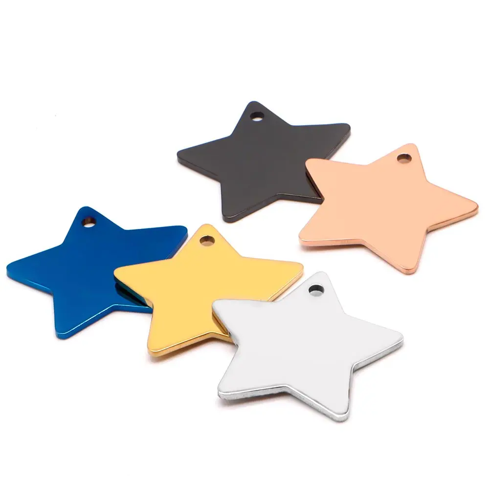 

100PCS Star Pet Id Tags Medal Customized Stainless Steel Dog Plate Name Number Kitten Anti-lost Pendant Blank DIY Accessories