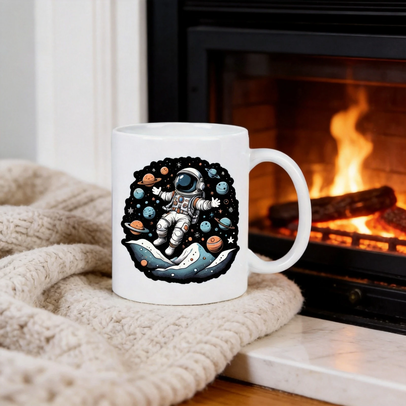 Space-Themed Coffee Cup With Astronaut Floating Outside Planet Mug Drinkware Funny Mugs Ceramic Cups of Coffee Cup for Tea Beer