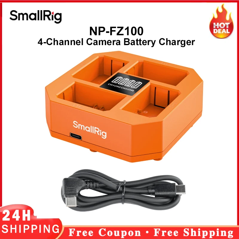 شاحن بطارية كاميرا SmallRig NP-FZ100 ذو 4 قنوات مع شاشة LED USB-C PD شحن سريع لبطارية NP-FZ100 4839