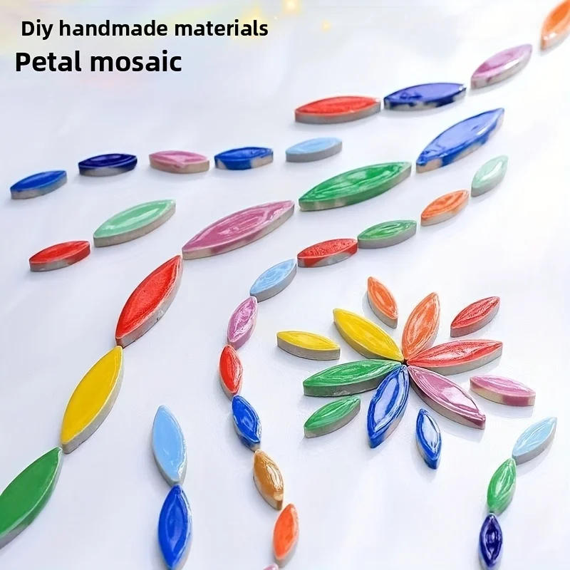 100/200 Grams of Mosaic Materials, Glazed Leaf-Shaped Mosaic Tiles in Three Random Sizes, Suitable for Handmade DIY Cultural and Creative Ornaments, Exterior Decoration of Vases and Flower Pots, Mosaic Coasters, Photo