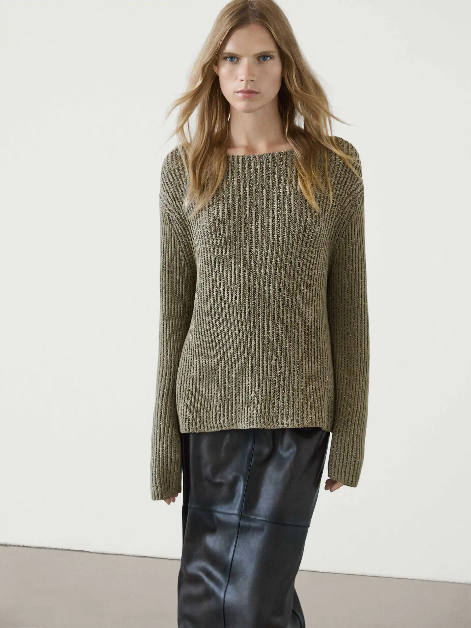 Ethereal MD 2025 massidutti autumn new style of Women's casual fashion slouchy green crewneck sweater