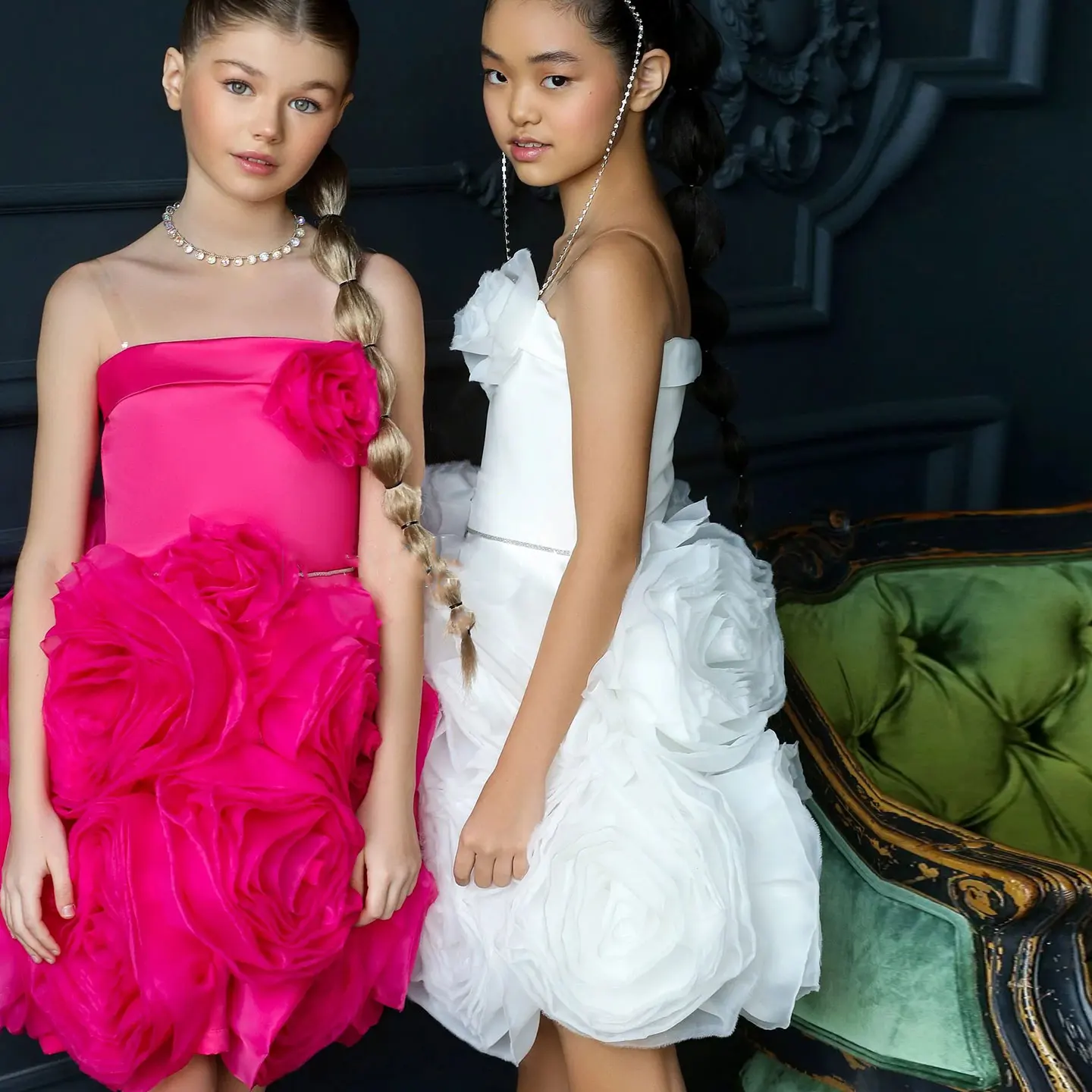 فستان فتاة فوشيا أنيق مع الزهور الصناعية الأبيض للأطفال الأميرة حفل زفاف وعيد ميلاد الأطفال ثوب J157