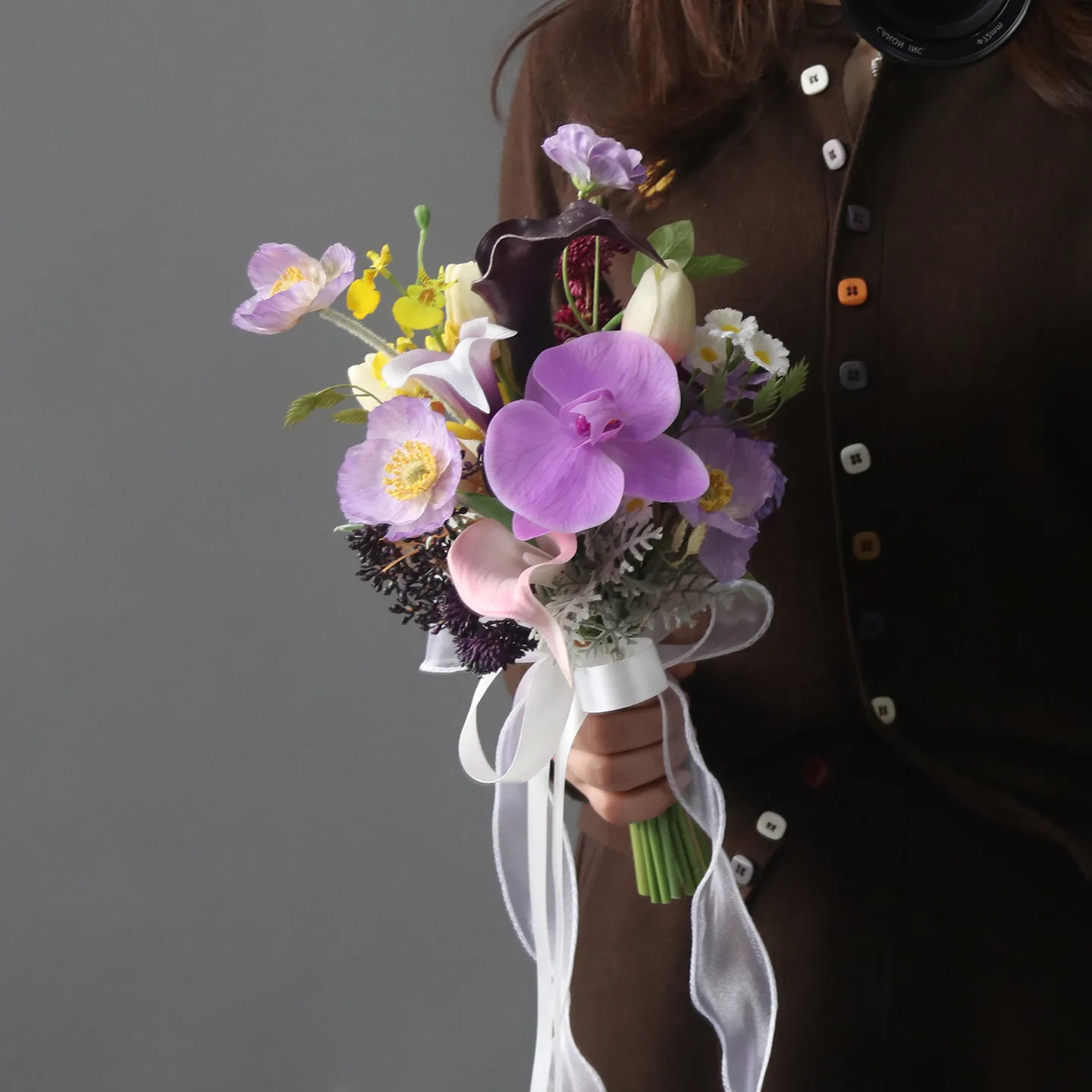 Dopamine purple bouquet Phalaenopsis Platycodon mix and match home decoration floral art