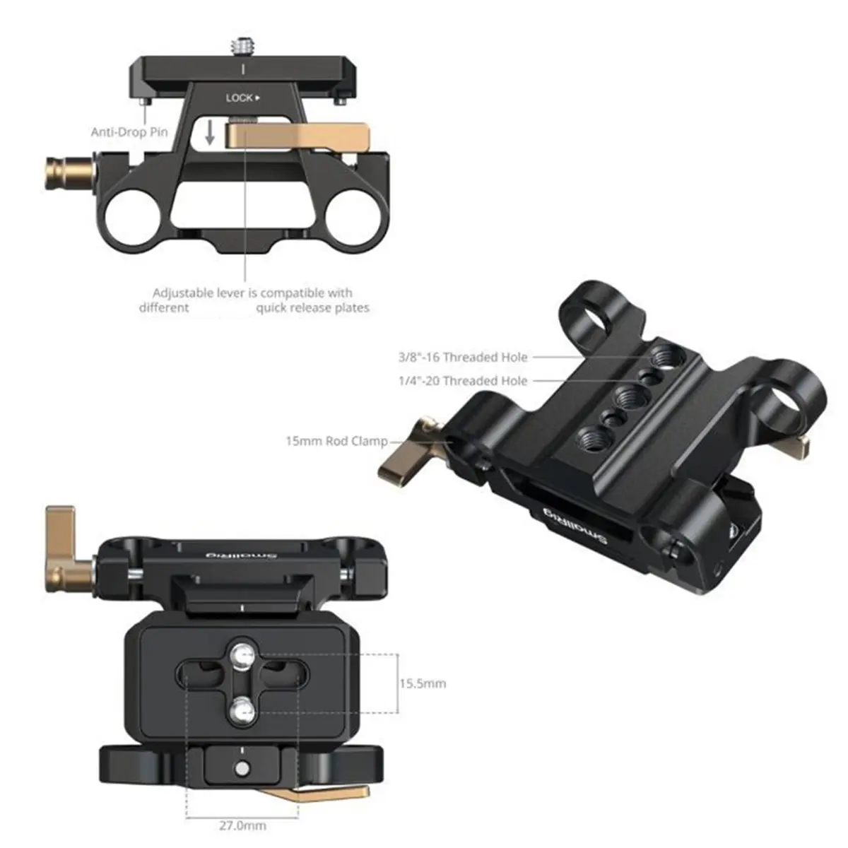 N86R Arca-Type Mount Plate Kit with 15mm Dual Rod Clamp for Extend Follow Focus, Matte Boxes, V-Mount Battery Plates 5365