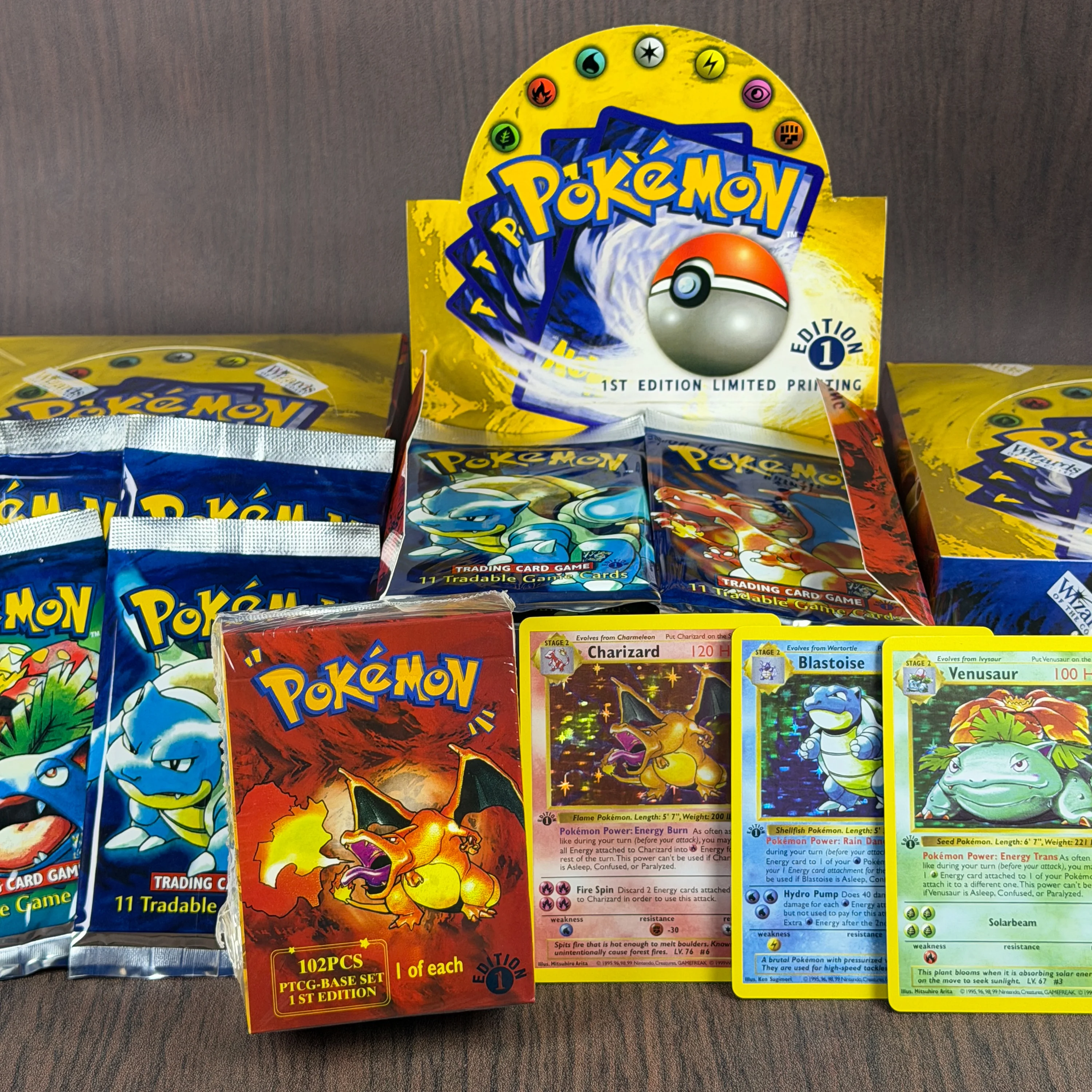PTCG Base Set Sealed Booster Box or Complete Set - Charizard Blastoise Venusaur Holo Rare Master Collection Proxy Cards