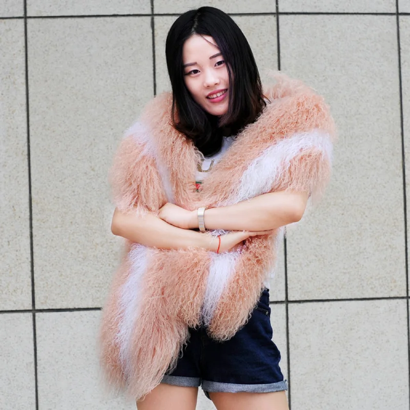 CX-S-178 أزياء المرأة الجديدة بالجملة شال كيب فرو الضأن المنغولي #5