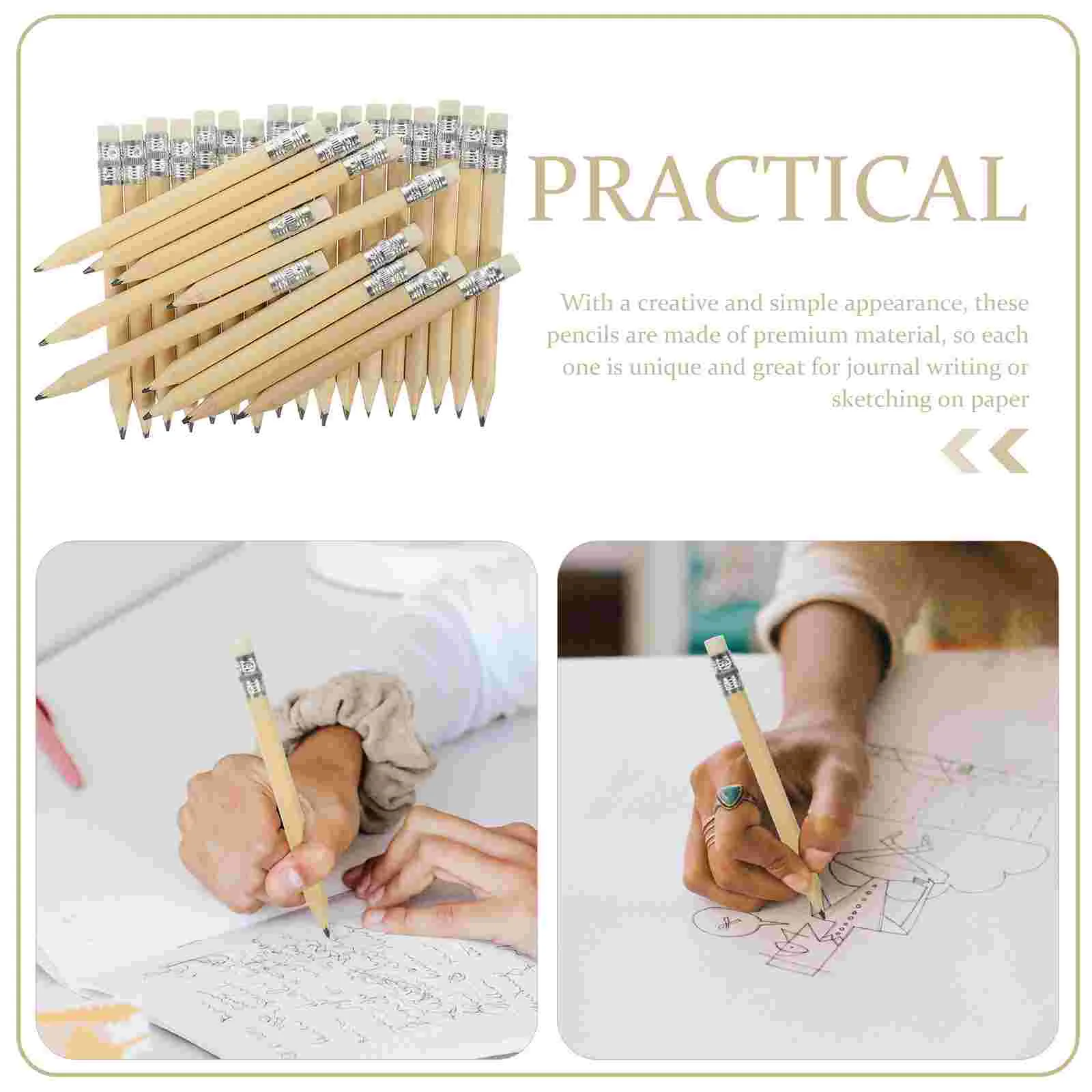 50 Pcs Mini Short Pencil Sketching Pencils Kids Writing Log Erasable No Scratching Paper Wooden