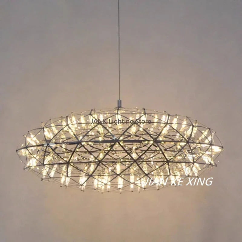 Netherlands Designer Oval Spark Ball Stainless Steel Pendant Chandelier for Living Room Hall Stair LED Indoor Lighting Fixtures