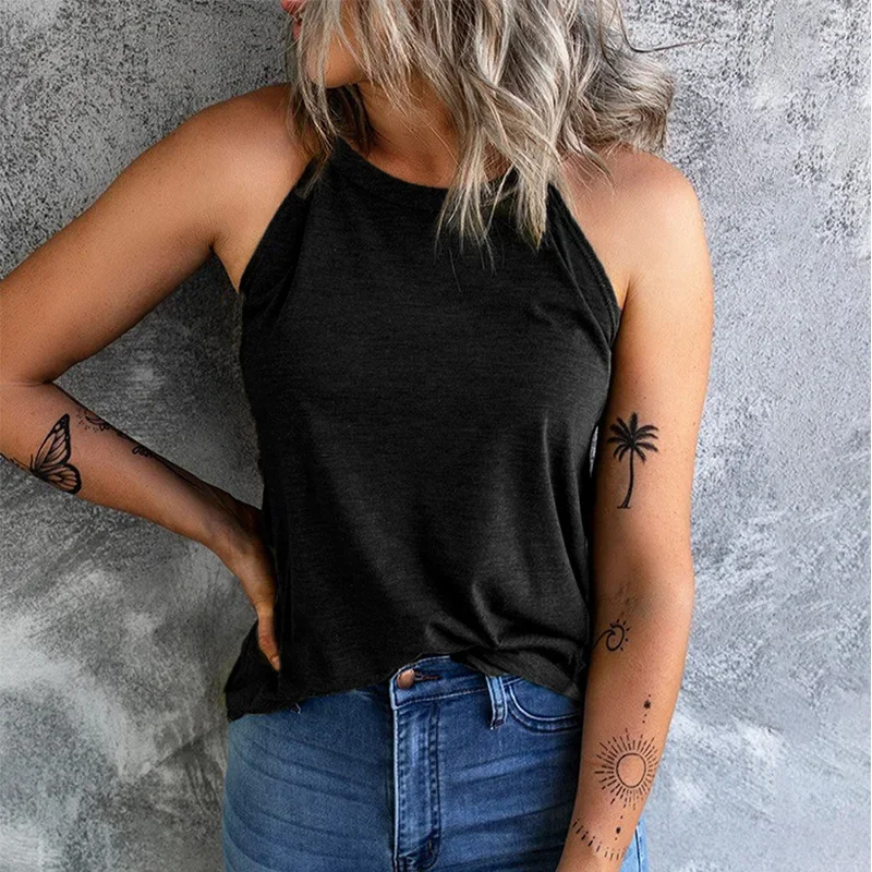 

New Halterneck Vest Women Inner Wear Solid Color Slim Fit Sleeveless Tank Top O Neck Sexy