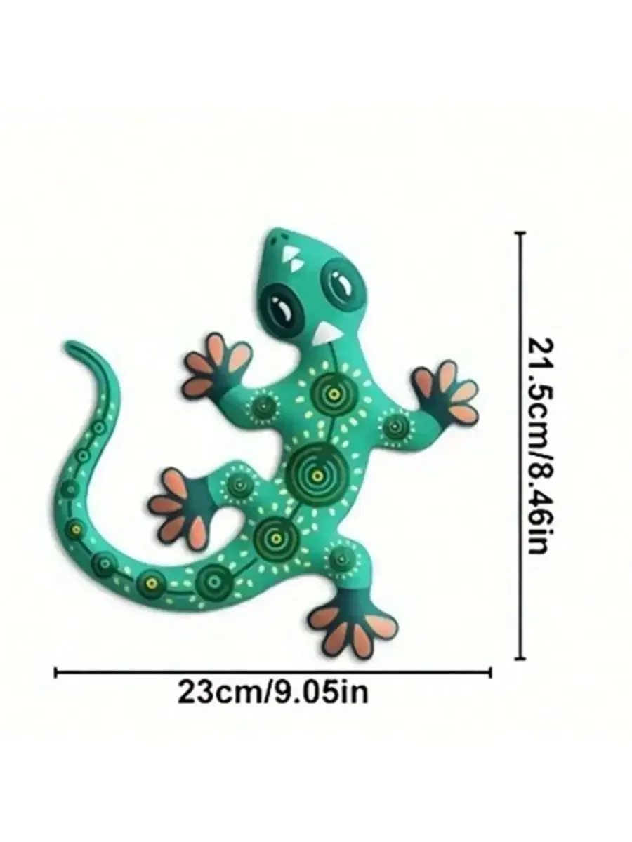 POSIGLOWTH Hand-Painted Metal Gecko Wall Art Decor - Iron Lizard Outdoor Hanging Decorations for Garden Yard Patio Balcony (1pc)