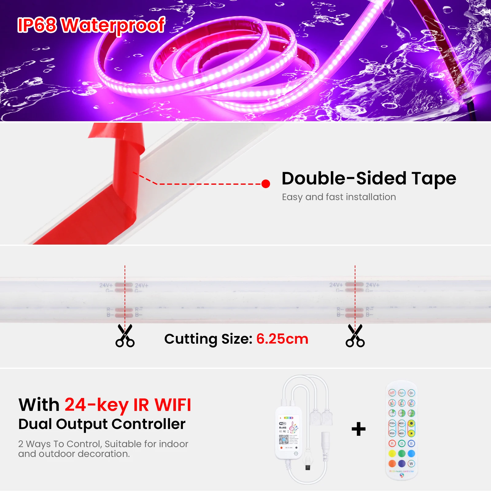 Tuya Smart WIFI RGB COB LED Strip Light Nastro 12V 24V 576LED/m Ad Alta Densità RGB Luce LED Colorata Controllo APP per Alexa Google