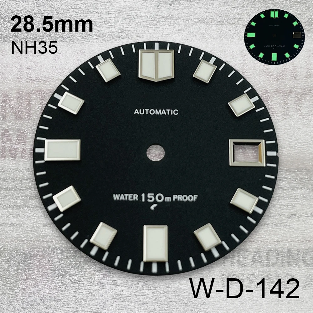 28.5mm S Logo Matte Dial Fit NH35/NH36/4R/7S Movement C3 Green Luminous High Quality Watch Modification Accessories