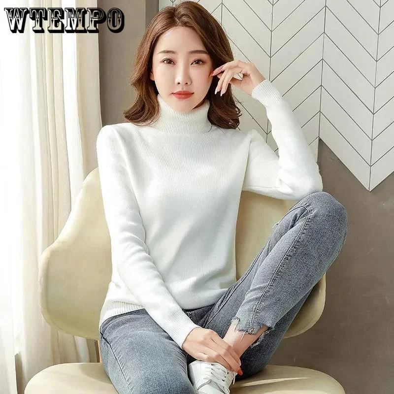 Turtle neck suéter de invierno para mujeres elegante grueso y cálido suéter de punto para mujeres de manga larga suéter de punto básico suelto