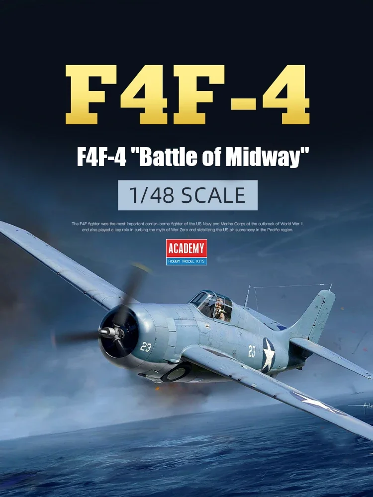 Kit de modelo de avión ensamblado Academy 12355 F4F-4 Wildcat Fighter Battle of Midway 1/48 Ensamblar
