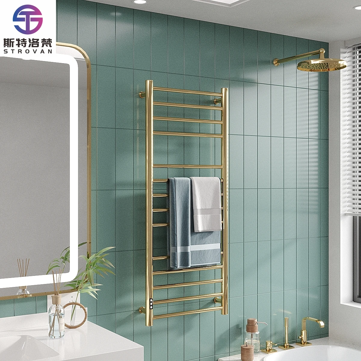 

Shiny Gold Stainless Steel Towel Warmers Bathroom Electric Heated Towel Rail Bathroom Radiator with Timer