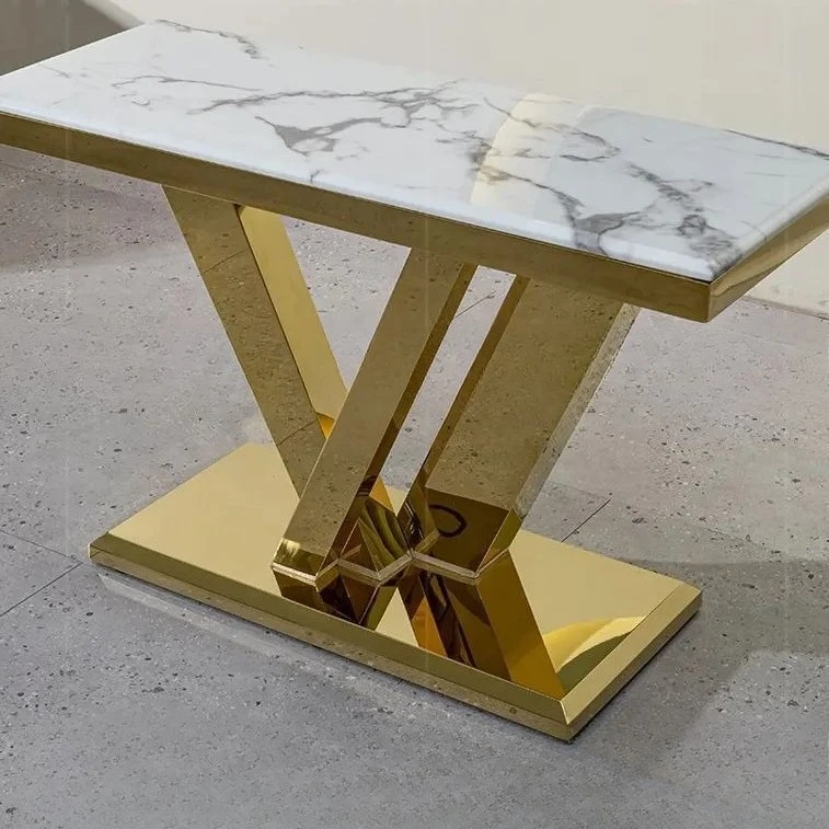 

Entrance cabinet furniture stainless steel gold corridor table gray marble top