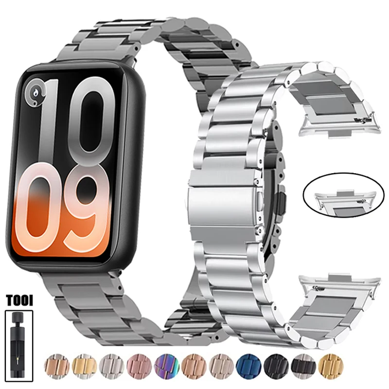 Luxuriöses Edelstahl-Armband für Xiaomi MI Band 10 Pro 9 Pro 8 Pro Uhr, Metall-Armband für Redmi Watch 6 5 4
