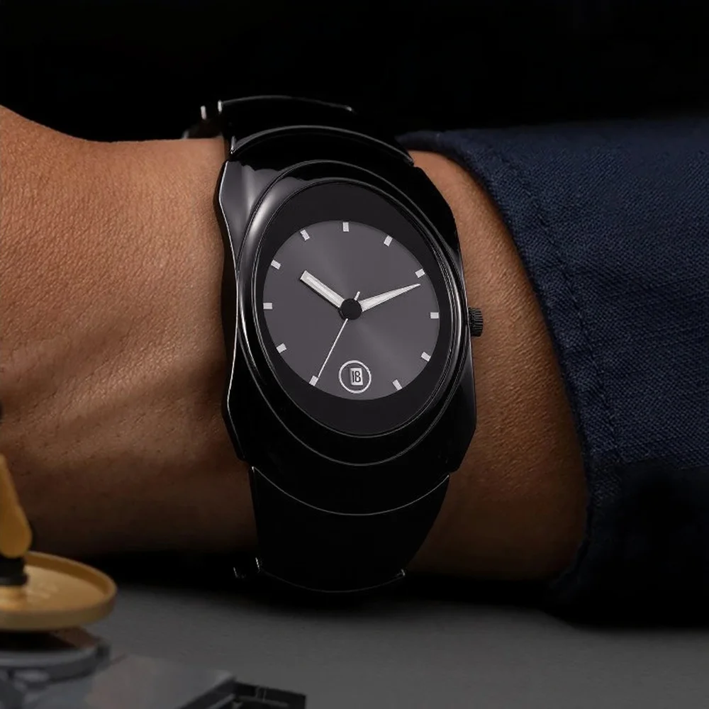 

Уникальные мужские кварцевые часы Black Blade Alien с персонализированным циферблатом Y2K, креативной формой и стальным корпусом, модные мужские часы AAA