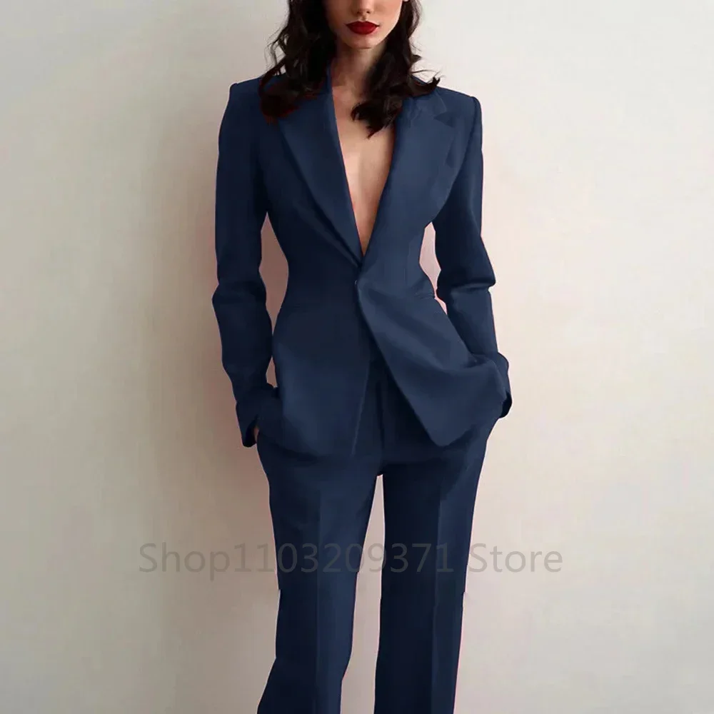 Women's Suit Party Wedding Plus Size 2pcs Slim Fit Spike Collar Prom Blazer Pants Outfit Dress Evening Dresses for Prom Traf Set view 3