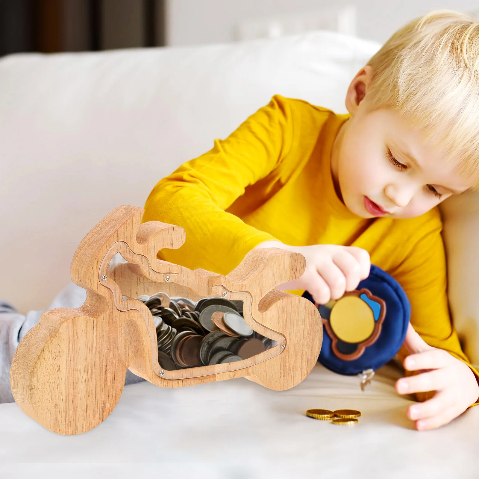 성인용 만화 동물 저금통 나무 동전 보관함 투명 돈 상자 선물 장식용 동물 모양 저금통