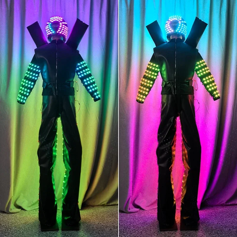 Full Color Led Cosplay Clothes Dancer Performance Wear Light Up Led Robot Suit Stilts Costume Bar Party Stage Dance Performance