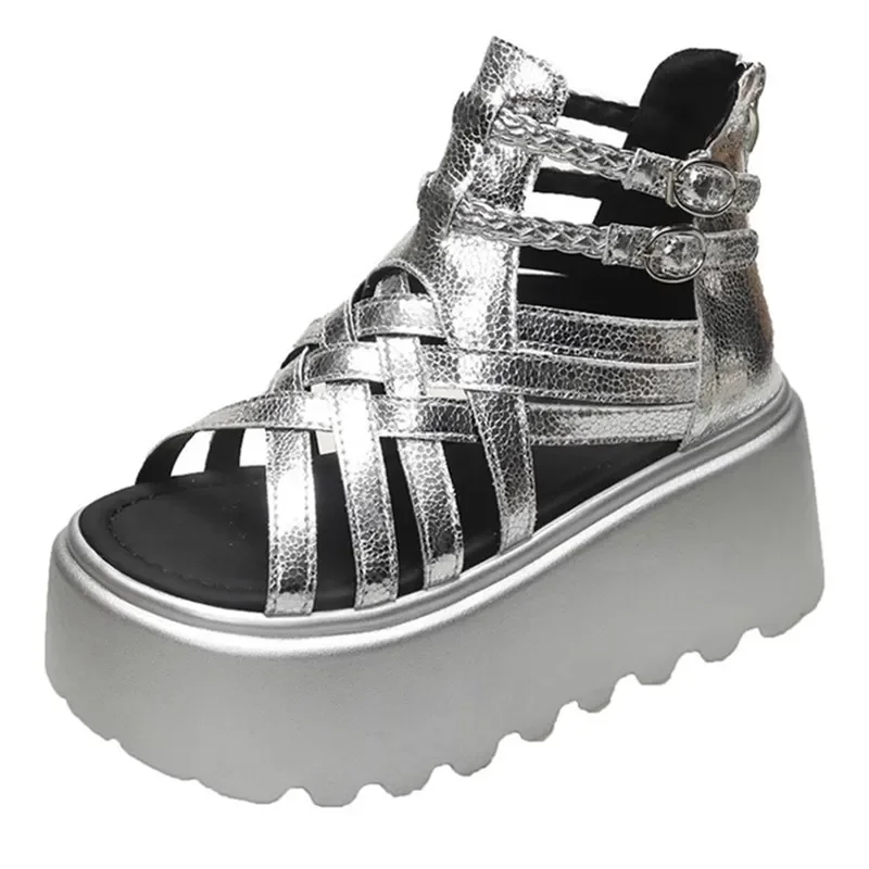 

7cm High Women's Platform Sandals Soft-soled Lightweight Thick-soled Sports Sandals Fashion Roman Style Thick Heel Women's Shoes