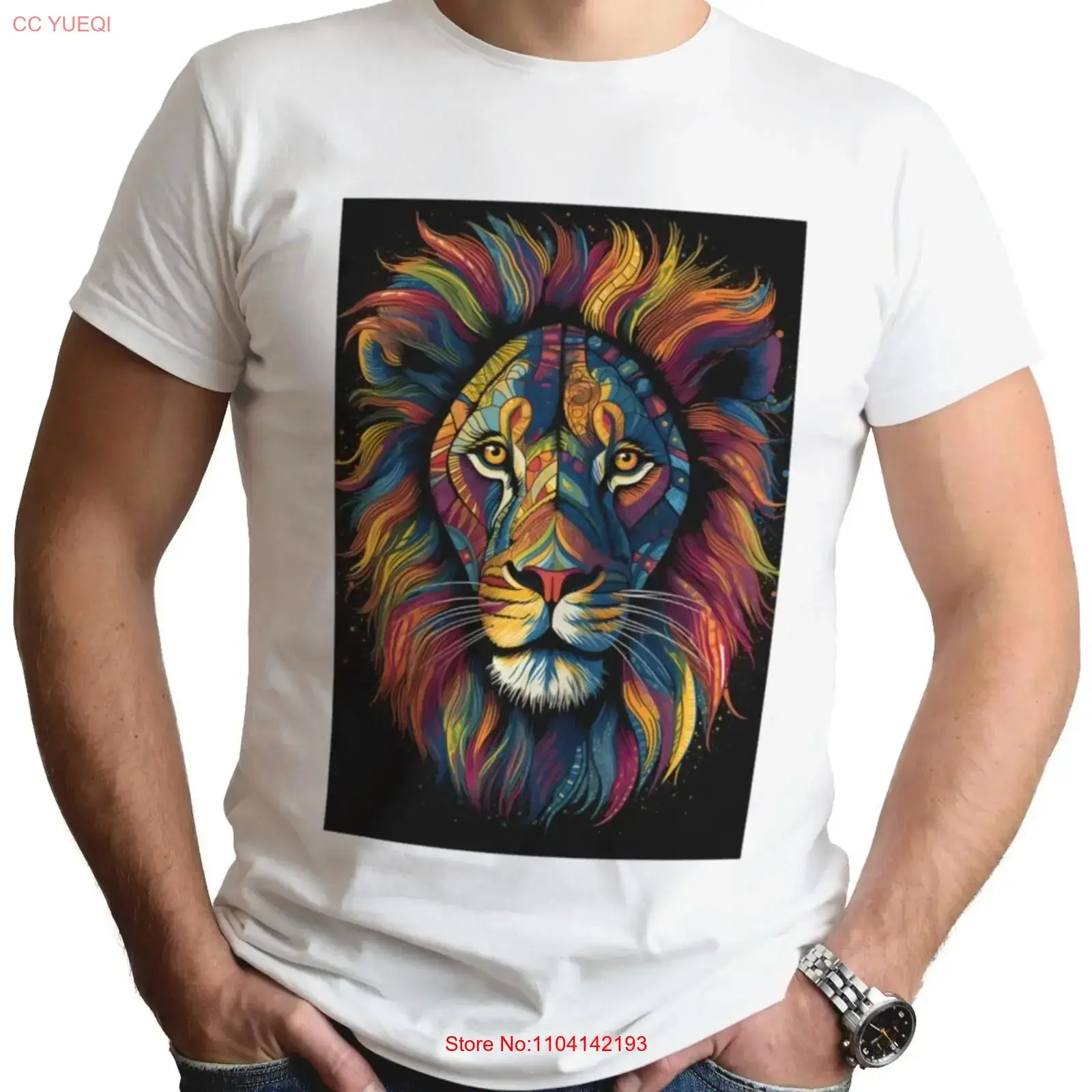 

Футболка Lion Rainbow Art Animal Lover Lions Pride Big Cat, мужской топ, винтажный потертый топ для повседневной носки, удобная мода