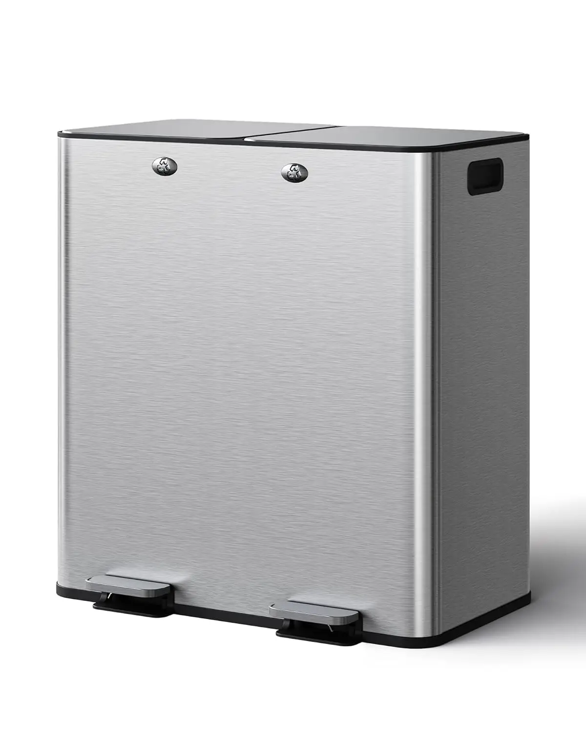 

Мусорный бак из нержавеющей стали с двумя отделениями, 60 л, ножной педалью, отдельные крышки и съемные корзины для легкой сортировки